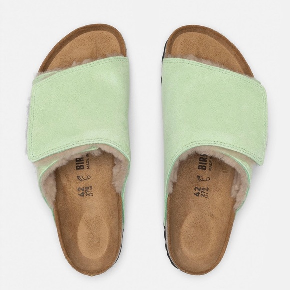 STÜSSY & BIRKENSTOCK SOLANA SHEARLING SLIDE Washed Green - Picture 3 of 6